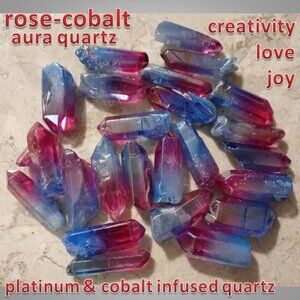 🔥3/$20 ONE rose-cobalt AURA QUARTZ crystal stone rock point  PLATINUM